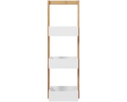 Opbergrek, badkamerrek, opslagrek met 3 opbergmanden en handvatten, modern en eenvoudig ontwerp, stevig en duurzaam houten frame, grote opbergruimte, geschikt voor badkamer, slaapkamer, woonkamer en keuken, 28×18×84,5 cm, wit.