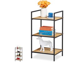 Opbergrek bamboe metaal open rek woonkamerrek hal 71 x 39 x 32.5 cm bruin zwart