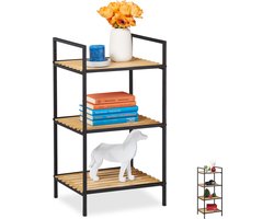 opbergrek - bamboe & metaal - open rek - woonkamerrek - hal - 71x39x32.5 cm - bruin-zwart