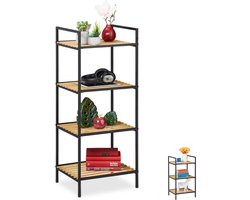 opbergrek - bamboe & metaal - open rek - woonkamerrek - hal - 95x39x32.5 cm - bruin-zwart