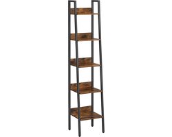 Opbergrek, boekenkast, displayrek, vrijstaand opbergmeubel met 5 open opbergvakken, stevig metalen frame, stijlvolle en strakke uitstraling, geschikt voor woonkamer, slaapkamer en keuken, 33.8 x 30 x 170 cm, bruin en zwart.