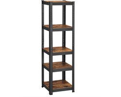 Opbergrek Boekenrek Badkamerrek 37x37x150 Cm Zwart Bruin Metalen Frame 5 Verstelbare Planken 400 Kg Draagvermogen 80 Kg Per Plank Woonkamer Keuken Garage Slaapkamer