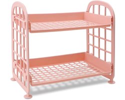Opbergrek - Bureaurek - Opbergrek voor cosmetische kantoorbenodigdheden - Multifunctioneel rek van 2 lagen van kunststof - Opbergrek voor cosmetica - Geschikt voor kantoor, keuken, slaapkamer, badkamer - Roze