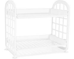 Opbergrek - Bureaurek - Opbergrek voor cosmetische kantoorbenodigdheden - Multifunctioneel rek van 2 lagen van kunststof - Opbergrek voor cosmetica - Geschikt voor kantoor, keuken, slaapkamer, badkamer - Wit