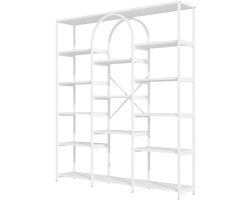 Opbergrek Displayrek Meerlaagse open ontwerp Boekenkast Rechthoek+Boog stijlvol minimalistisch ontwerp Gemakkelijk te monteren en schoon te maken Stevig metalen frame Geschikt voor woonkamer slaapkamer en studeerkamer 160x30x180cm Wit