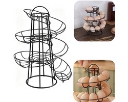Opbergrek - Eieropslagrek - Eierglijbaanrek - IJzeren eierrek - Grote capaciteit - Gemakkelijk te pakken - Makkelijk schoon te maken - Huisaccessoires - Geschikt voor eieren, keuken, aanrecht (zwart, 20*24cm)