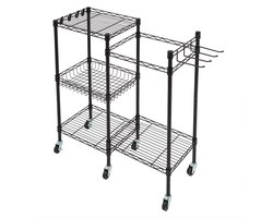 Opbergrek - Gewichtenrek - Voor fitnesasseciores – Voor sportscholen en thuisgym – Rek met 6 wielen, haken en manden – Gemaakt van metaal - Zwart