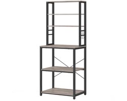 Opbergrek Keukenkast 40 x 60 x 167 cm Grijs Zwart Metaal Voor Keuken Woonkamer Slaapkamer Met 3 Kleine Werkbladen 3 Grote Werkbladen 6 Haken Stevig Frame Multifunctioneel Eenvoudige Stijlvolle Industriële Look