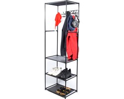 Opbergrek met kapstok - 170x54x36cm | Stellingkast en wandkast met haken - ideaal voor hal, gang en slaapkamer