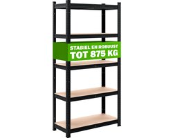 Opbergrek Metaal – Incl. 5 MDF-Planken - 180x90x40 cm Zwart