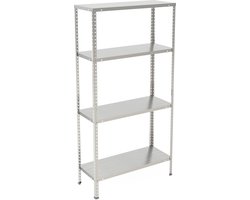 Opbergrek metaal verzinkt 4 planken - stellingkast staal tot 160 kg - berging HBD 150x75x30 cm zilver Opbergrek