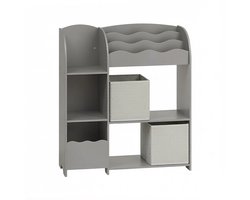 Opbergrek Opbergdoos 93 x 30 x 100 cm grijs Speelgoed- en boekenrek Multifunctionele opbergunit met 2 opbergdozen Grote capaciteit en veelzijdige opbergmogelijkheden Geschikt voor speelkamer, slaapkamer en woonkamer