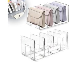 Opbergrek - Plankverdeler - Kledingkastorganizer - Transparant acryl organizer - 2 Stuks - Met vier compartimenten - Voor portemonnees - Handtassen - Slaapkamers - Kantoren - Vergelijkbare ruimtes - 32x14.4x13cm - Transparant