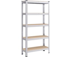 Opbergrek staand opbergrek met 5 lagen planken, stevig metalen frame, elke plank kan tot 130 kg dragen, geschikt voor garage, kelder en keuken, 150 x 75 x 30cm,Zilver