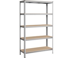 Opbergrek staand opbergrek met 5 lagen planken, stevig metalen frame, elke plank kan tot 175 kg dragen, geschikt voor garage, kelder en keuken, 60 x 120 x 200 cm, zilver.