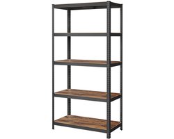 Opbergrek Stellingkast 50 x 100 x 200 cm bruin+zwart Max. draagvermogen per plank 120 kg met 5 verstelbare planken Kan worden opgesplitst in 2 afzonderlijke units Gereedschapsloze montage Geschikt voor garage magazijn en kelder