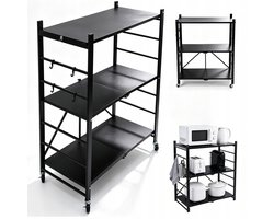 Opbergrek - Stellingskast - 3-Laags Opvouwbaar Opbergrek - 71×34×89cm - Met Wielen & Rem - Ruimtebesparend & Inklapbaar - Stevig Metaal - Voor Keuken, Garage & Badkamer
