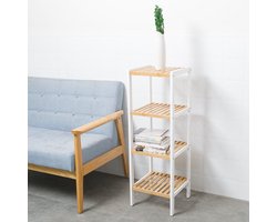 Opbergrek van bamboe hout - Badkamerrek - Schoenenrek - Keukenrek - Opbergkast - 4 etages - Keuken rek - 33x33x98 Cm