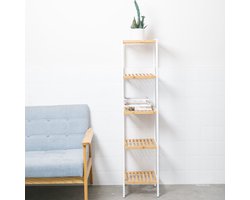 Opbergrek van bamboe hout - Badkamerrek - Schoenenrek - Keukenrek - Opbergkast - 5 etages - Keuken rek - 33x33x146 Cm