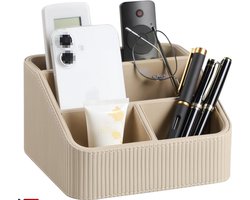 Opbergrek voor 4 afstandsbedieningen, opbergdoos van PU-leer voor op het nachtkastje, geschikt voor woonaccessoires, bureau-accessoires en kantoorbenodigdheden, multifunctionele en stijlvolle opbergdoos voor op het nachtkastje of bureau (beige)
