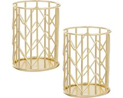 Opbergrek Voor Make -Upkwasten - Kwastenhouder - Goud - Metaal - Holle Ronde Penhouder - Schrijfgereihouder - Geschikt Voor Kantoor - Thuisgebruik - 2 Verpakkingen - Goud - 8*8*10CM