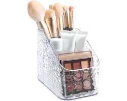 Opbergrek Voor Make-Upkwasten - Transparant Acryl - 3 Compartimenten - Houder Voor Make-Upkwasten - Geschikt Voor Badkamer - Kaptafel - Bureau - 9*15*12CM