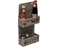 Opbergrek wand riet - Rotan wandrek flessen - Kruidenrek - Keukenopberger Flessenhouder - Badkamer rek - Wandorganiser - Opberger rotan