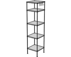 Opbergrek, wandrek, badkamerrek met afneembare haken en 5 opbergniveaus, efficiënt ruimtebenutting, geschikt voor keuken, slaapkamer, balkon, woonkamer en badkamer, 30 x 30 x 123,5 cm, zwart
