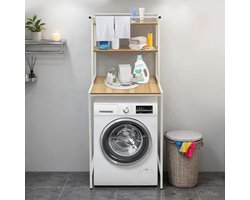 Opbergrek Wasmachine - Badkamerkast Boven - Ruimte Besparen - Verstelbare Voetjes - 69 x 60 x 176.5cm - Wit Hout