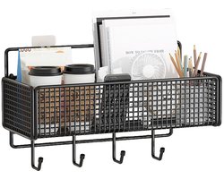 Opbergrek zonder boren - Zelfklevend opbergrek - Metalen hangmand - Doucherek - Wandopbergrek - Opbergrek - Met 4 haken - Boren niet nodig - 26*15*13 cm - Geschikt voor keukens, badkamers, enz. - Zwart