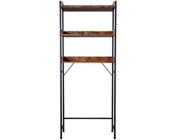Opbergrek,badkamerrek 63x25x165 cm,bruin + zwart displayrek met 3 open planken, kan boven het toilet of de wasmachine worden geplaatst om ruimte te besparen. Gemaakt van stevig en duurzaam metalen frame, eenvoudig te monteren