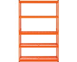 Opbergrekken, Draagvermogen 2500 lbs, 5-Etage Heavy Duty Metalen Planken, 18“ D x 48” B x 72” H, Verstelbaar voor Garage, Keuken, Opslag, Kelder, Oranje