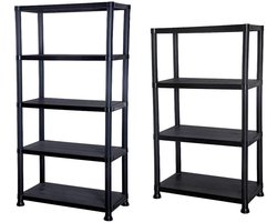Opbergrekken Unit - Plastic Rekken - Ruimte Ordenen - Gereedschapsloos Monteren - 172cm Hoog - Zwart