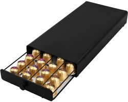 Opbergruimte voor 40 Nespresso-capsules, metalen koffiehouder met antislip en trillingsdemping, 37,5 x 17,5 x 4,5 cm, zwart, ideaal voor koffieliefhebbers