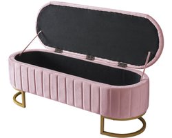 Opbergslaapzak en voetenbank 120 x 40 cm, gestoffeerde voetenbank met opbergruimte, bank, fluwelen stof roze