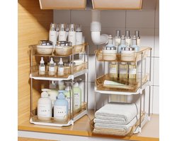Opbergsysteem keukenkastjes - Barnsteen - 3 niveaus - Stapelbaar met Transparante Schuifladen - Multifunctioneel voor Keuken en Badkamer