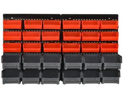 Opbergsysteem Wandplank Met Stapelbakken, 30 Dozen, 2 Geperforeerde Panelen, 37,5 Cm X 18 Cm X 63 Cm, Rood + Grijs + Zwart