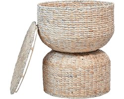 Opbergtafel - Bijzettafel mand - Woonkamer decoratie - Handgeweven zeegras - 55 cm hoog - Naturel wit