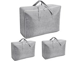 Opbergtas 3 stuks 60 liter 37 x 28 x 58 cm - dekbedden opbergtas - kledingkast organizer - ritssluiting - grijs - kleding kussens sheet organizer