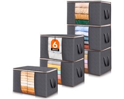 Opbergtas 6 Stuks 90L Opbergboxen Met Deksel – Opvouwbare Kledingboxen – Kledingkast Organizer – Met Ademende Non-Woven Stof – Zichtvenster – Ritssluiting – Versterkte Handgrepen – Stapelbaar – Voor Kleding, Beddengoed & Verhuizing