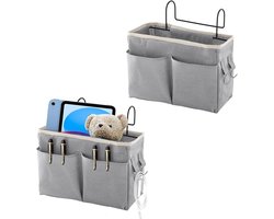 Opbergtas - Bedside Pocket - Bed Organizer – Bank Organizer – opgehangen - Ruimtebesparend - Geschikt voor school, kantoor, thuis, winkel en slaapzaal - 2 stuks - grijs
