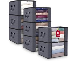 Opbergtas en Organiser - 8 stuks - Grijs - Opbergboxen voor Dekbed en Kleding - Opbergzak met handgrepen en rits - 60 x 45 x 30 CM - 90 L - Opberghoes met Doorkijkvenster - Opbergen voor Beddengoed - Opvouwbaar - Hoogwaardig en duurzaam