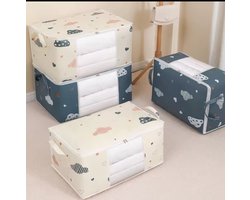 Opbergtas Kleding & Beddengoed – 55×35×25 cm – Grote Capaciteit – Met Versterkt Handvat & Stevige Rits – Vouwbaar – Ademend Materiaal – Wolkjes/Hartjes Print