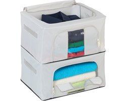 opbergtas - set van 2 - met rits - 20 x 40 x 30 cm - stof - kleding - beddengoed - onder bed