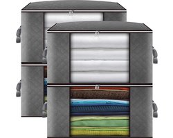 Opbergtas voor kleding - 4 stuks - 90 liter - grote capaciteit - kleding organizer - dekbedden - dekens - beddengoed - ritssluiting - doorzichtig venster - versterkte handgreep - dikke en