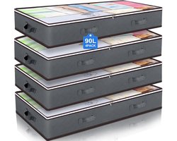 Opbergtas voor kleding - Opvouwbare opbergdoos met transparant deksel - Organizer - Opbergbox - 4-delige set 90L Grote capaciteit - voor kleding, kussens, dekbedden en beddengoed - voor gebruik onder het bed of in de kast - Opbergzak