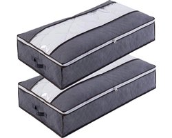 Opbergtas voor onder het bed, van ademende stof, met doorzichtig venster, opvouwbaar, grote inhoud: 75 l; geschikt voor het opbergen van dekbedden, beddengoed, dekens, kussens en kleding; 2 stuks