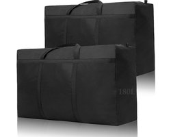 Opbergtas - XXL 180 l - 2 stuks - waterdicht - Opvouwbaa - 600D Oxford - Kleding Organizer - Organiser - Extra Stevig - Met ritssluiting, handgreep - voor dekbedden, kleding, beddengoed, opslag, verhuizing - Zwart