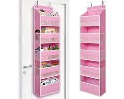 Opbergtassen - Opbergtassen voor achter de deur - 5 grote vakken - Stevig en duurzaam - Ophangbaar - Geschikt voor kasten, badkamers, kinderkamers, slaapkamers en studentenkamers - Geschikt voor het opbergen van speelgoed en cosmetica - Roze