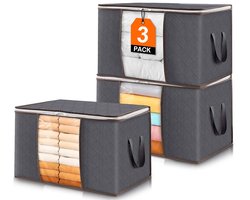 Opbergtassen Set 3 Stuks 90L - Opbergboxen met Deksel en Kijkvenster - Opvouwbare Kleding Opbergzakken voor Dekens, Beddengoed en Verhuizing - Kast Organizer - Opbergtas